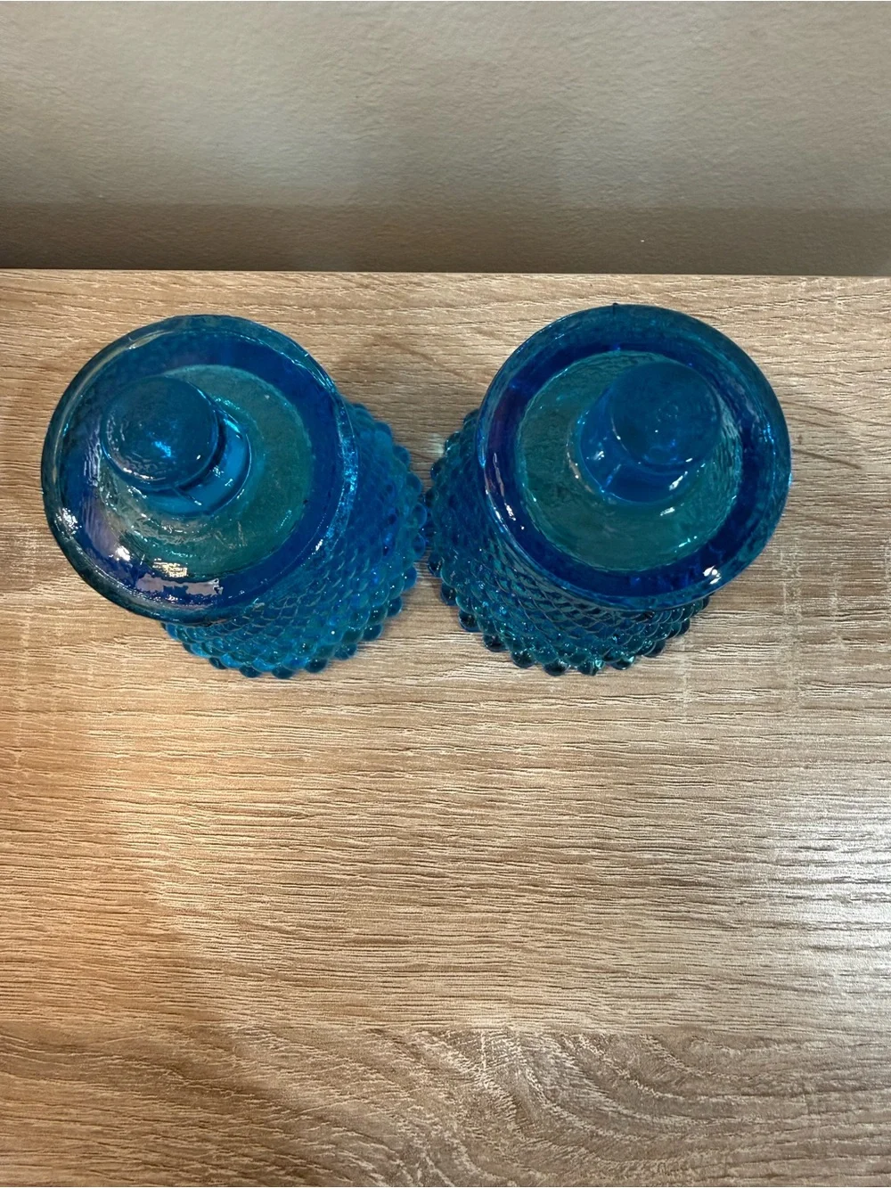 Pair Vtg HOMCO Aqua Blue votive
